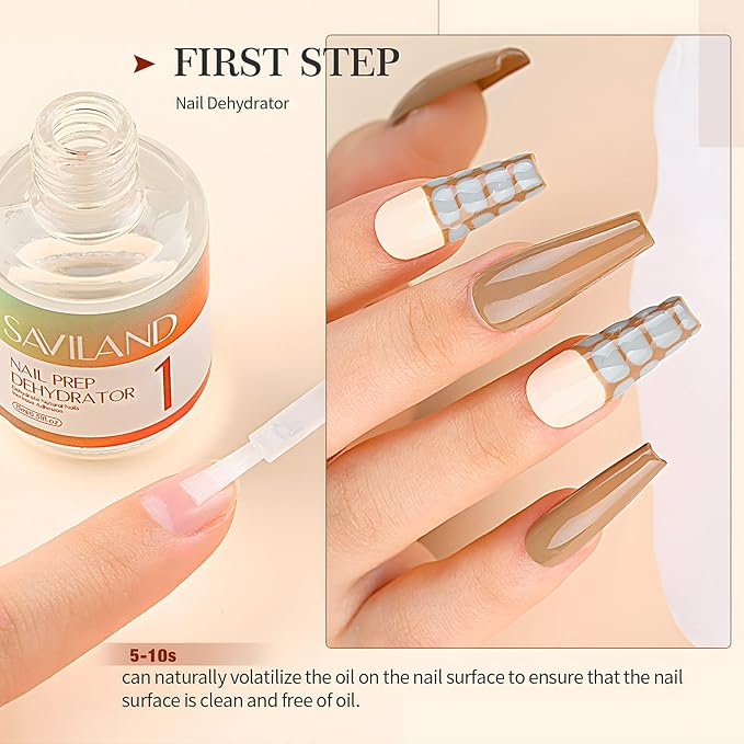SAVILAND 15 ML Nail Dehydrator and Primer and Cuticle Oil for Nails – 16PCS Natural Acid-free Nail Primer and Dehydrator Nail Prep for Gel Nail Polish & Acrylic Nails Salon Nail Art Tools