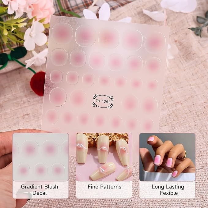 Gradient Blush Nail Stickers for Nail Art, Clear Blush Ombre Nails Stickers Decals Self Adhesive Spring Summer Nails Sticker for Women