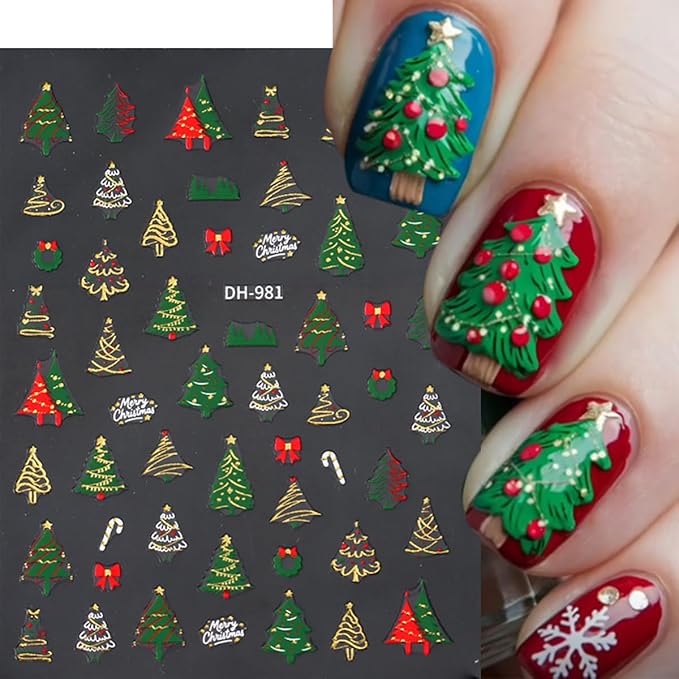 6 Sheets Christmas Nail Art Stickers Christmas Nail Decals Xmas Tree Snowflakes Sticker Design Manicure Decals Winter Holiday Nail Stickers for Women Salon Manicure Decoration Accessories