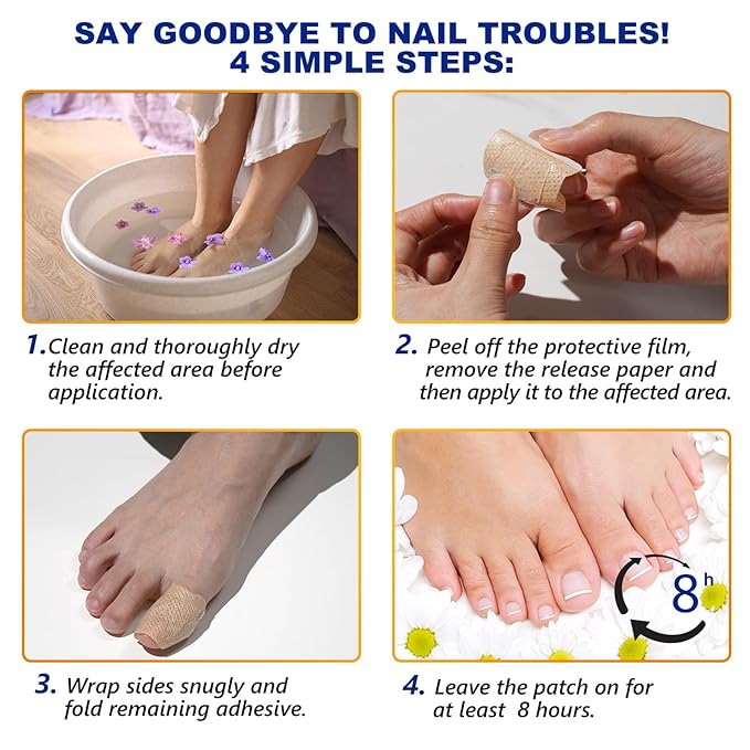 Toenail Treatment Extra Strength-8-Hrs Overnight Nail Repair,ingrown toenail treatment,Strengthens Brittle Nails,Improves Texture & Thickening Hypoallergenic Easy (64 Patch)