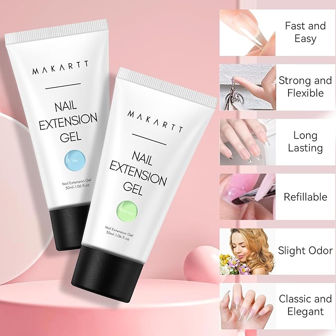 Makartt Poly Nail Gel Set: Blue & Green Gel Builder for Extension Winter Colors Nail Strengthener 3D Diy Hard Gel for Nails Manicures Home Salon-2PCs 30ML