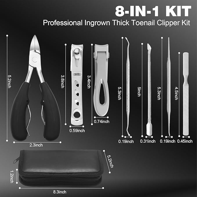 Toenail Clippers for Seniors Thick Toenails, Angled Head Large Toe Nail Clippers Set for Men, Heavy and Sharp Duty Ingrown Toenail Clippers with Wide Jaw, 360° Rotating Nail Clipper with Long Hande
