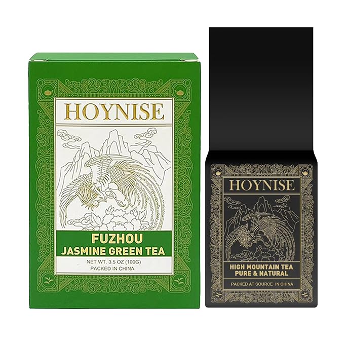 HOYNISE - Jasmine Green Tea Loose Leaf - Zero Bitterness - No Artificial Flavorings & Additives - Caffeinated Loose Leaf - Enjoy Hot or Iced, 100g/3.5oz