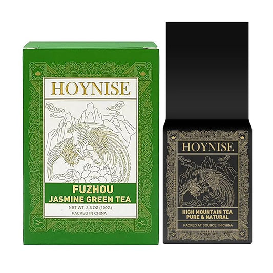 HOYNISE - Jasmine Green Tea Loose Leaf - Zero Bitterness - No Artificial Flavorings & Additives - Caffeinated Loose Leaf - Enjoy Hot or Iced, 100g/3.5oz