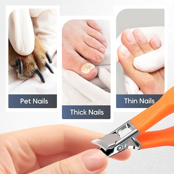 Wide Jaw Opening Anti-Splash Slanted Nail Clipper, Fingernail and Toenail Clippers Clippers for Ingrown Nails, Curved Toenail Clippers for Thick Nails, Household Slanted Nail Clippers (Orange)