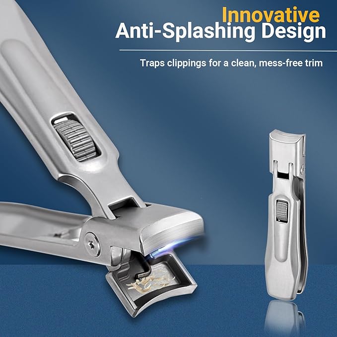 Stainless Steel Nail Clippers for Thick Nails - Ultra Sharp Professional Clipper & File Set with Secure Safety Lock - Seniors, Men, Women (Silver)