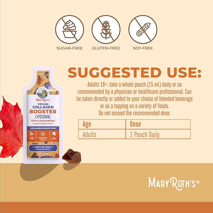 MaryRuth Organics Collagen Booster Liposomal | Sugar Free | Liquid Collagen Booster with VIT C, E, Zinc,Copper&Silica | Skin Care&Joint Support Supplement | Vegan | Non-GMO | Gluten Free | 14 Serving