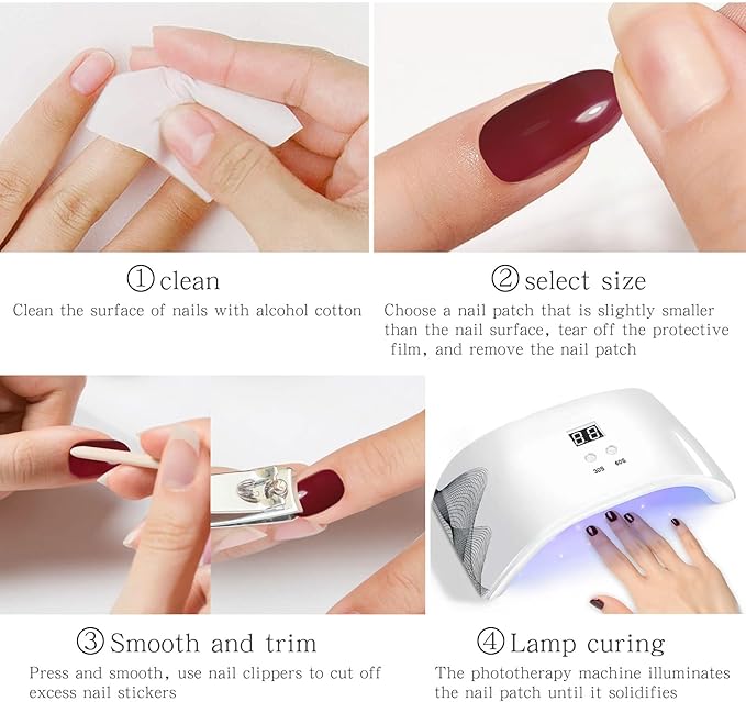 JMEOWIO Gel Nail Stickers Wine Red Semi Cured Gel Nail Strips Wraps UV/LED Nails Art Design Decoration Accessories