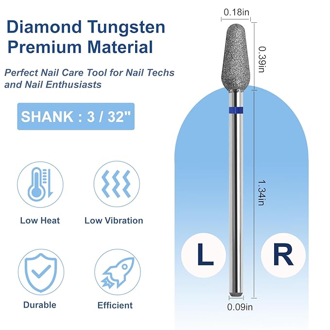 Cuticle Nail Drill Bit, 3/32'' Professional Safety Diamond Under Nail Cleaner for Cuticle Dead Skin Nail Prepare, Beginners Bits, Experienced Tech (Medium)