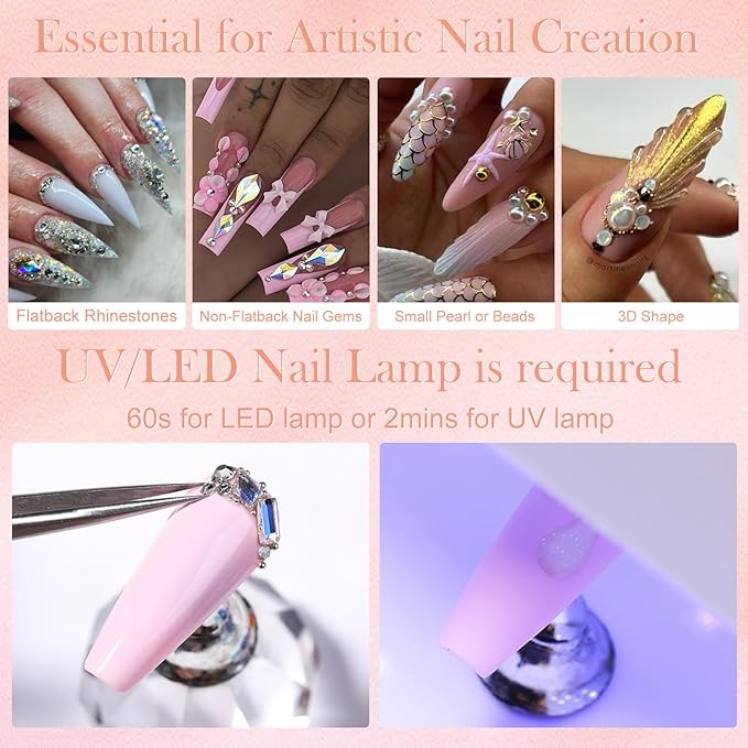 BORN PRETTY Nail Rhinestone Glue Gel for Nails Super Strong Gel Nail Glue for Nail Charm 3D Nails Gems Beads Nail Art Jewels Cured Need Nail Art DIY at Home 30ML