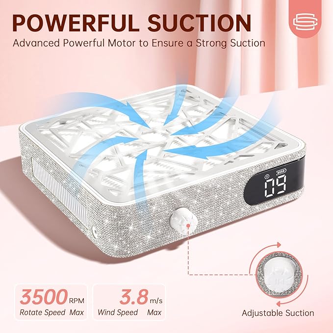 Nail Dust Collector, Powerful Vacuum Fan Vent Dust Collector Extractor Dust Suction Machine for Acrylic Nails Polishing, Nail Salon&Home, White Diamond