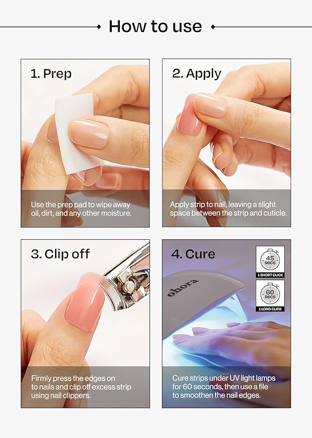 ohora Semi Cured Gel Nail Strips (N Polka Blanc) - Works with Any Nail Lamps, Salon-Quality, Long Lasting, Easy to Apply & Remove - Includes 2 Prep Pads, Nail File & Wooden Stick