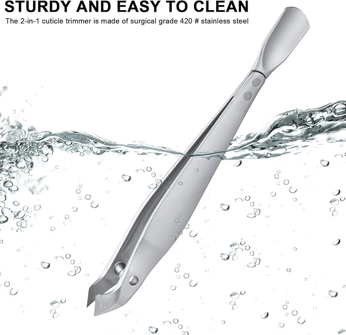 Tweezers-Style 2-in-1 Cuticle Trimmer & Pusher - Surgical-Grade Stainless Steel, Compact Portable Nail Tool with Leather Case for Precise Hangnail/Cuticle Care (Home, Travel, Salon)