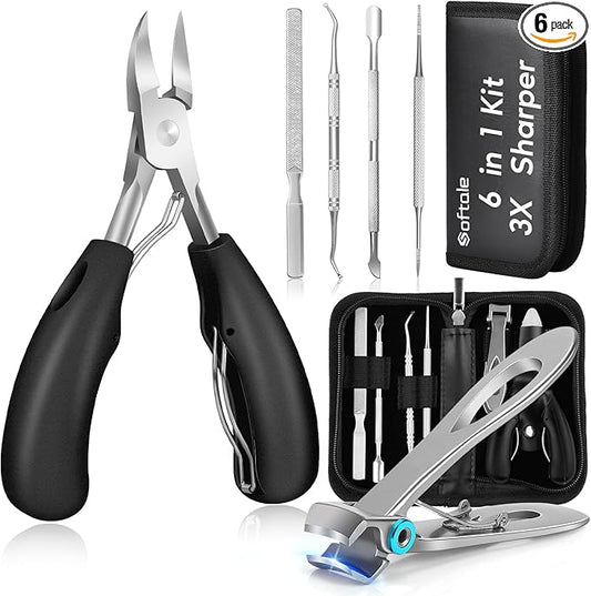 Toenail Clippers for Seniors Thick Toenail, Podiatrist Toe Nail Clipper Kits for Adult, Men, Women, Super Sharp Curved Blade Large Nail Tools, at Home Ingrown Toenail Remove Kit, 6 Pieces