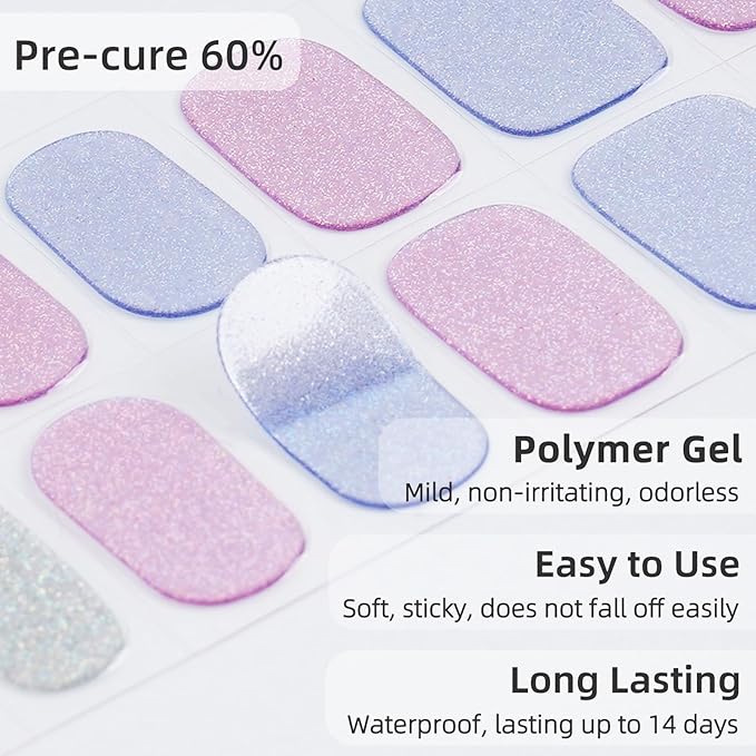 Semi Cured Gel Nail Strips | 28 pcs Gel Nails Strips for Women Work with Any UV Lamp, UV Nail Stickers for Women Home DIY Nails Art (Orchid Purple)