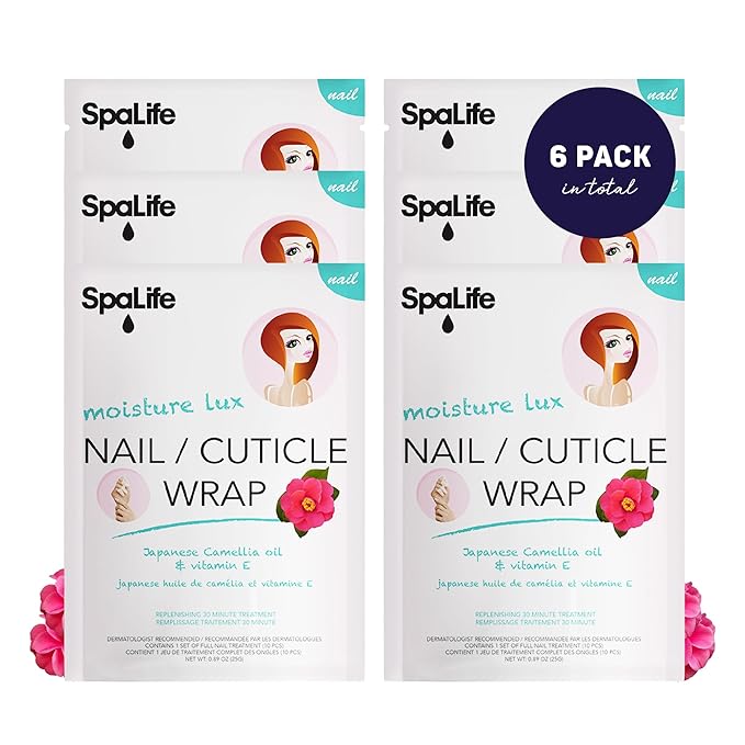 SpaLife Japanese Camellia Oil & Vitamin E Nail Cuticle Wrap 6-Pack (60 Count) - Moisturizing Nail Masks, Dermatologist Recommended, Hydrating Cuticle Repair Mask for Brittle Nails, Nail Spa Treatment