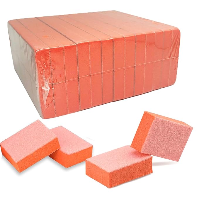 MARYTON Nail Buffer Mini Block Files, 80/100 Grit for Acrylic Nails, 130 Count (Orange)