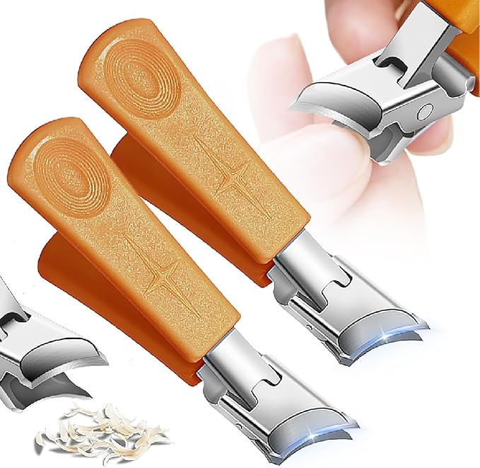 Wide Jaw Opening Anti-Splash Slanted Nail Clipper, 2025 Curved Toenail Clippers for Thick Toenails Fingernail and Toenail Clipper Cutters Angled Nail Clippers (Orange, 2Pack)