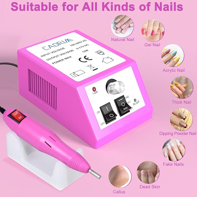 Cadrim 20000RPM Electric Nail Drill Machine Professional Electric Nail File Manicure Pedicure Nail Drill Kit with 156pcs Sanding Bands Remover Polisher Gel Acrylic Nails for Salon Home, Pink