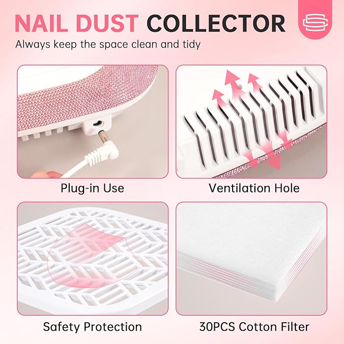 Professional Nail Dust Collector,Powerful Dust Collector Nail Tech with Reusable Filter,Compact Vacuum Fan Dust Collector Manicure Pedicure Tool for Acrylic Nail Polish,Salon & Home
