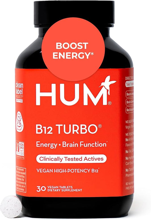 HUM B12 Turbo - Daily Energy & Calcium Support & Mood Support + Hormone Balance - Non-GMO, Gluten-Free, Vegan (30-Count)