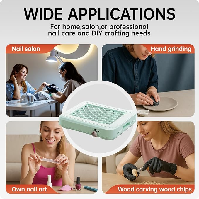 Dust Collector Nail Tech ，Nail Fan Dust Collector with 4 Speeds, Reusable & Disposable Filters, Nail Vacuum Dust Collector for Acrylic Nails, Salon & Home Use