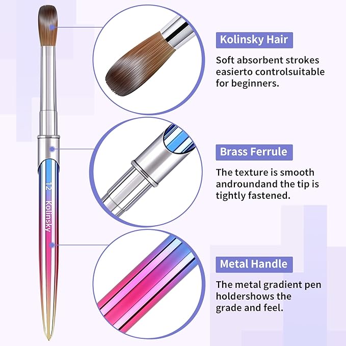 100% Kolinsky Acrylic Nail Brush Size 16,Pure Handmade Round Shape Nail Brushes For Acrylic Application,Professional Nail Art Brush Manicure for Women (#16)