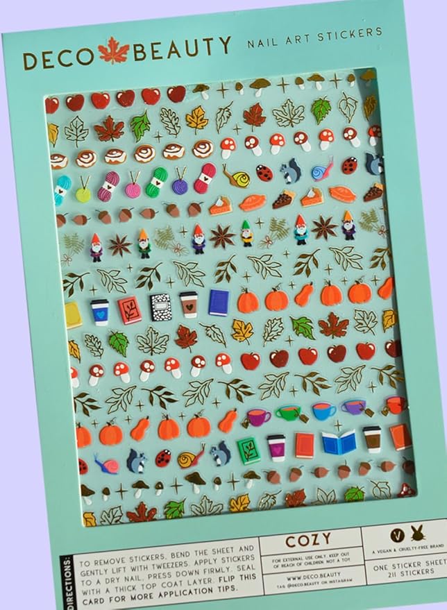 Deco Beauty Cozy Nail Stickers - Lightweight & Easy-to-Apply Nail Art with Cute & Trendy Designs - Durable & Long-Lasting Nail Stickers for Women, Ideal for DIY Manicures