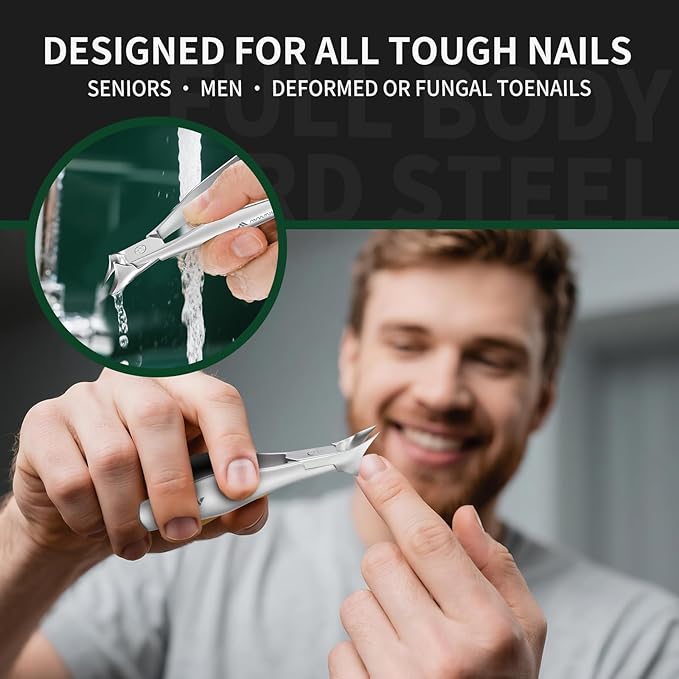 Ingrown Nail Clippers, Slant Curved Blade Nail Clippers for Men Thick Ingrown Toenails with 33mm Wide Jaw Opening, Heavy Duty Stainless Steel Toenail Clippers for Seniors Thick Toenails Silver