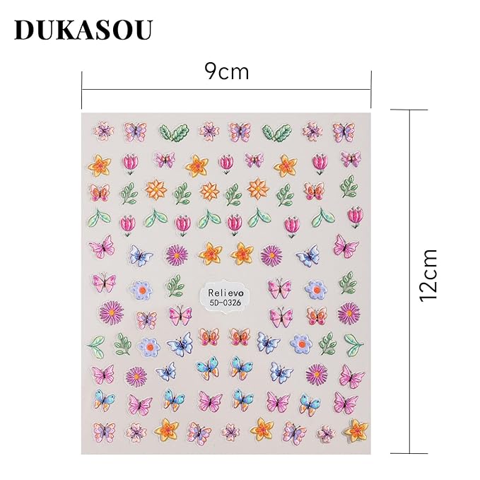 Flower Butterfly Nail Art Stickers Decals 3D Self-Adhesive Butterfly Flower Nail Stickers Design Pegatinas Uñas for Nail Art Manicure Tips Decoration