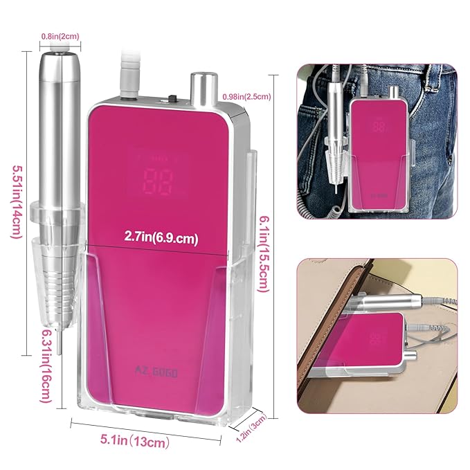 Professional Portable Nail Drill, 2-in-1 AZ GOGO 35000RPM Rechargeable Electric Cordless Nail Drills for Acrylic Gel Nails - Updated Coreless Motor Quieter, High Efficiency for Salon Level Pro E-File