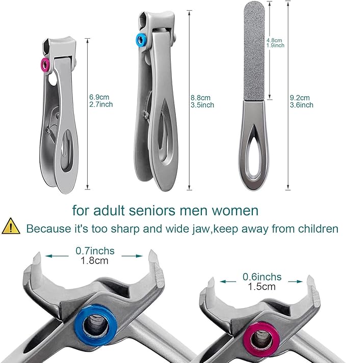 Large and Small Nail Clippers Set, Toenail Clippers for Thick Toenails, Wide Jaw Opening Heavy Duty Stainless Steel Toe Nail Clippers for Seniors, Men & Women