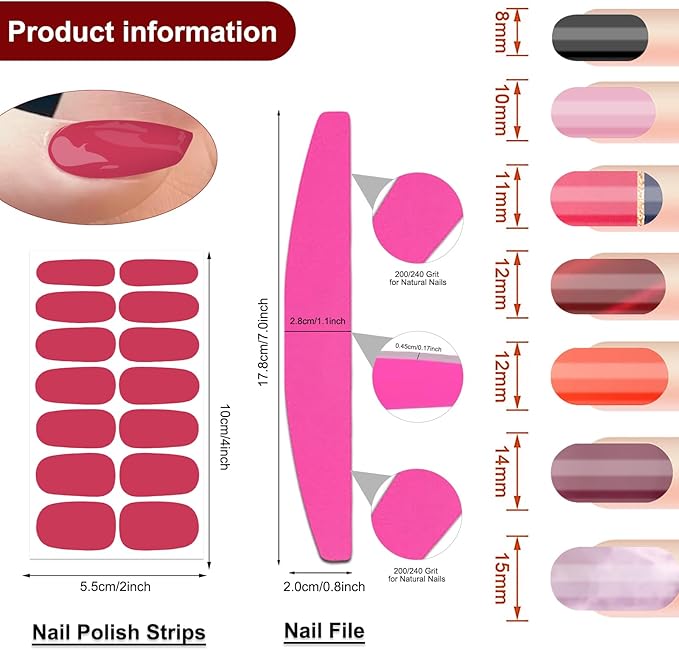 SILPECWEE 560 Pieces 40 Sheets Nail Polish Strips, Red Nail Stickers Full Nail Wraps for Women, Self Adhesive Gel Strips Manicure Design, Fingernail Sticker Nails with File