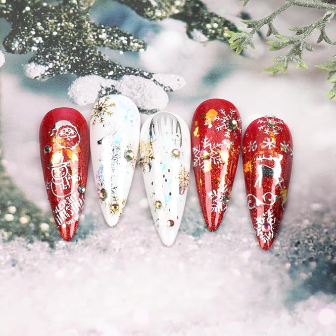 Christmas Nail Art Stickers Decals 6PCS Gold Silver Snowman Snowflake Nail Decals 3D Self-Adhesive Winter Nail Stickers Christmas Tree Santa Claus Elk Holly Christmas Nails Designs Xmas Nails Supplies