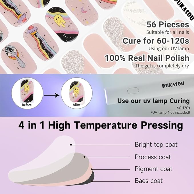Semi Cured Gel Nail Strips 2 Set, (Creamy Rose,Funny Nude) 56 Pcs Gel Nail Wraps,Stickers Works with Any UV/LED Lamps,Long Lasting,Salon-Quality, Easy to Apply
