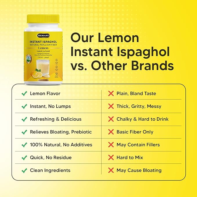 Hemani Instant Psyllium Husk Ispaghol 100g | Lemon Flavored On-The-Go Fiber Supplement | Supports Digestive Health | Add to Water for a Refreshing Drink