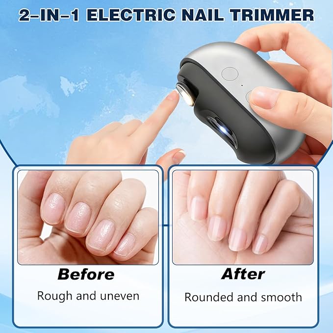 Fanyil Easy Clip Nail Clippers,Easyclip Smart Nail Clipper,Electric Nail Clipper, 3-in-1 Automatic Nail Trimmer, Polisher & Clip Storage with LED Light,for Seniors, Kids (Grey)