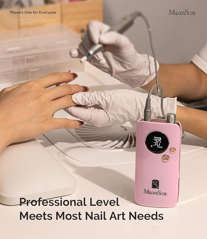MelodySusie Portable Nail Drill 30000 RPM,Professional Rechargeable Electric Nail File,SC320F Cordless Nail E File for Acrylic Nails Gel Polishing Removing,Efile Nail Kit for Manicure Salon Home,Pink