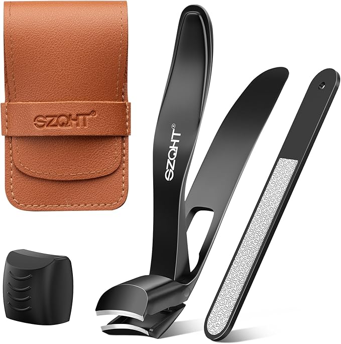 Toenail Clippers for Seniors Thick Toenails, Upgrade Angled Head Large Toe Nail Clippers for Men with Wide Jaw Opening, Sharp Heavy Duty Fingernail Clipper Cutter with Catcher Long Handle -Black