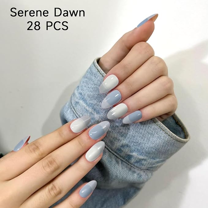 Semi Cured Gel Nail Strips | 28 pcs Gel Nails Strips for Women Work with Any UV Lamp, UV Nail Stickers for Women Home DIY Nails Art (Serene Dawn)