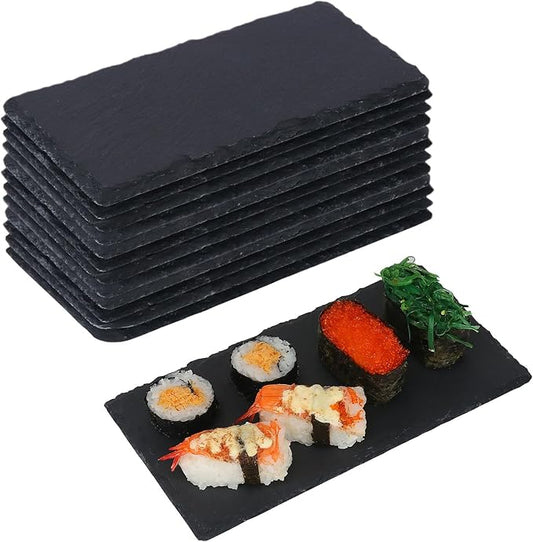 13 Pack 4 x 8 Inch Slate Cheese Boards, Black Rectangle Slate Charcuterie Boards, Natural Charcuterie Stone Plates for Parties, Gifts, and Special Events, Cheese, Sushi, Food.