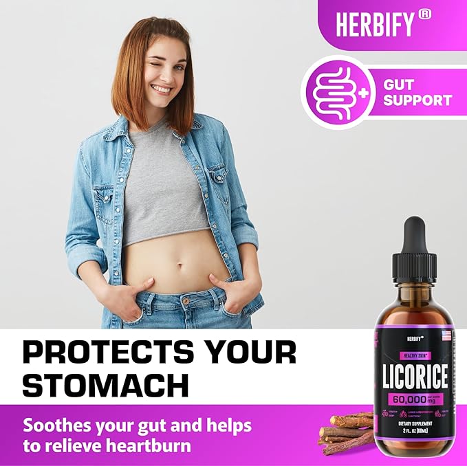 HERBIFY Licorice Root Extract - Powerful Licorice Supplement - Lung Support Supplement - Licorice Extract for Skin Health and Immune Support - Made in USA - 2oz
