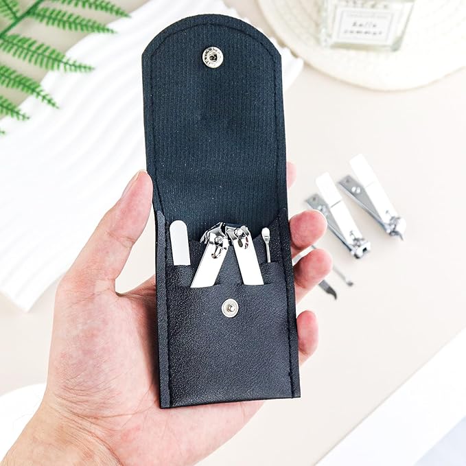 100 Sets Finger Nail Clipper Set Bulk,4 in 1 Black Adult Stainless Steel Travel Manicure Kit with Case Individually Wrapped Nail Clippers Bulk for Homeless,Hotel,Charity