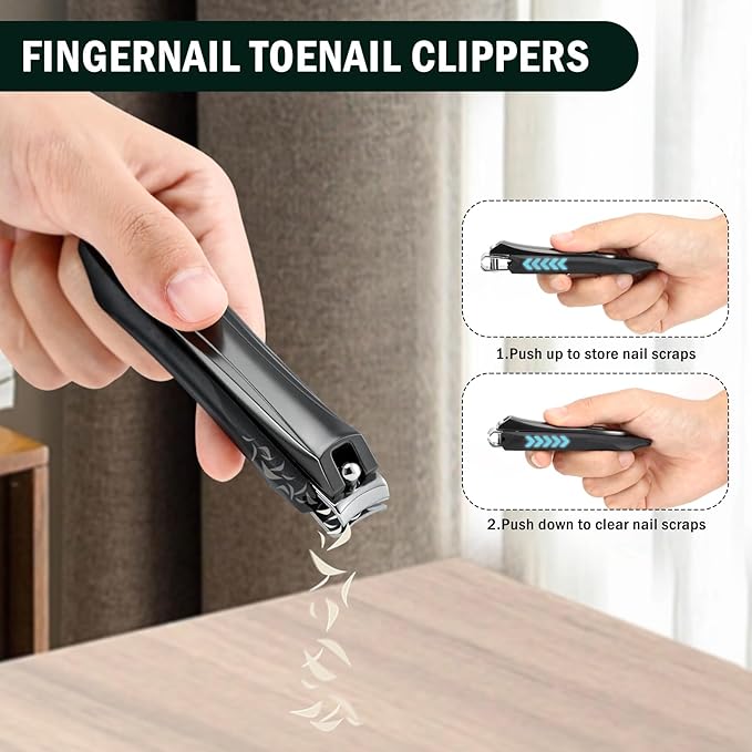 FVION Large Nail Clippers with Catcher - 2pcs Set | Anti-Splash Toenail Clipper and Finger Nail Clipper Adult for Effortless Nail Care | Self-Collecting Nail Cutters for Impeccable Nails