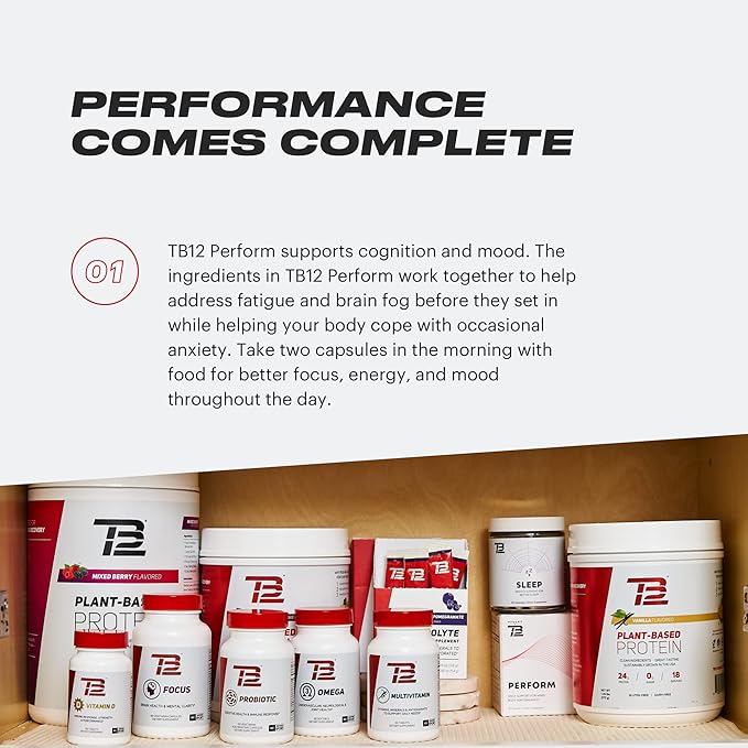 TB12 Perform - Premium Performance Supplement with Mango Leaf, Sceletium, Rhodiola, and Ashwagandha to Promote Steady Energy, Aid Focus and Cognitive Function, and Support Mood and Stress