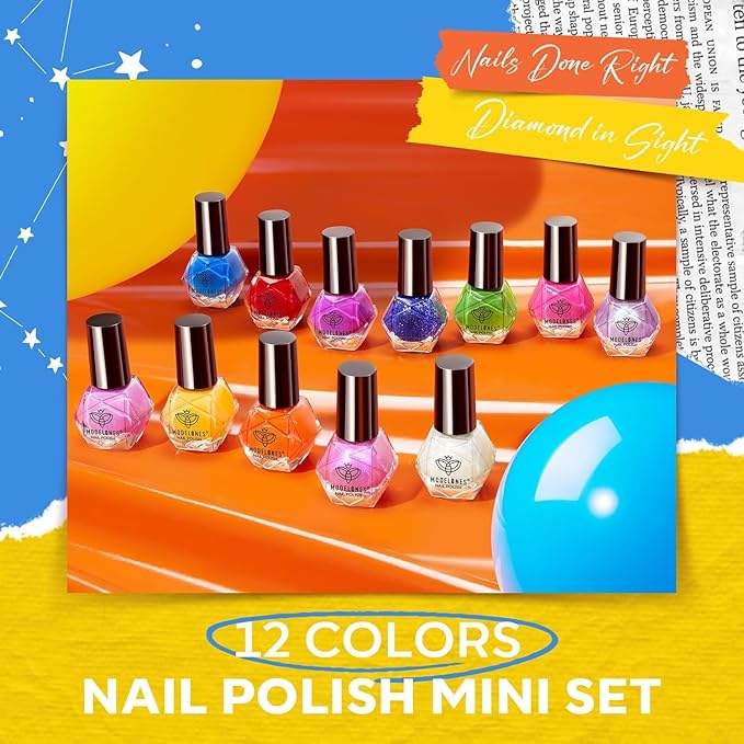 modelones Nail Polish Set, 12 Colors Neon Pink Red Blue Orange Spring Summer Quick Dry Mini Starter Kit, Long Lasting Art DIY Manicure Set at Home for Women Girls