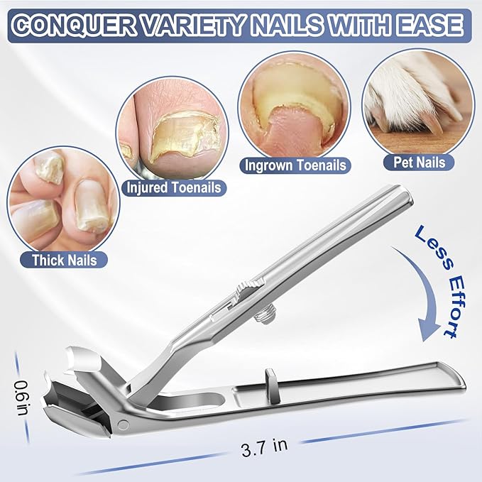 Toenail Clippers for Seniors Thick Nails - Angled Head Nail Clippers with Catcher, Mess Free Wide Jaw Sharp Blade Toe Nail Clippers