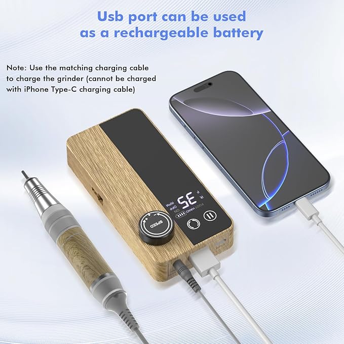35000RPM Nail Drill Professional, Rechargeable Electric Nail File，Cordless Nail File Portable Efile for Acrylic Gel Nails Remove, 12Pcs Nail Drill Bits, Super Silent Shockproof and not hot