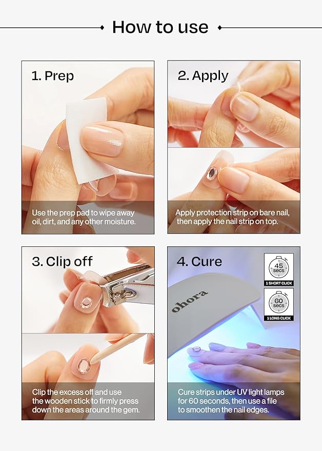 ohora Semi Cured Gel Nail Strips (N Mermaid Glow) - Works with Any Nail Lamps, Salon-Quality, Long Lasting, Easy to Apply & Remove - Includes 2 Prep Pads, Nail File & Wooden Stick