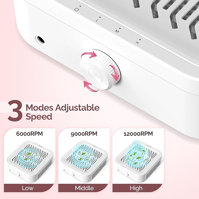 LIONVISON Nail Dust Collector for Acrylic: 120W Professional Nails Dust Collector With Reusable HEPA Filter For Home Salon Use - Portable 3 Speed Vacuum DIY Manicure For Nail Art Beginners (Age 25-45)